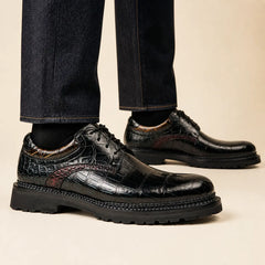DIVINCH black embossed leather lug Derby worn on foot