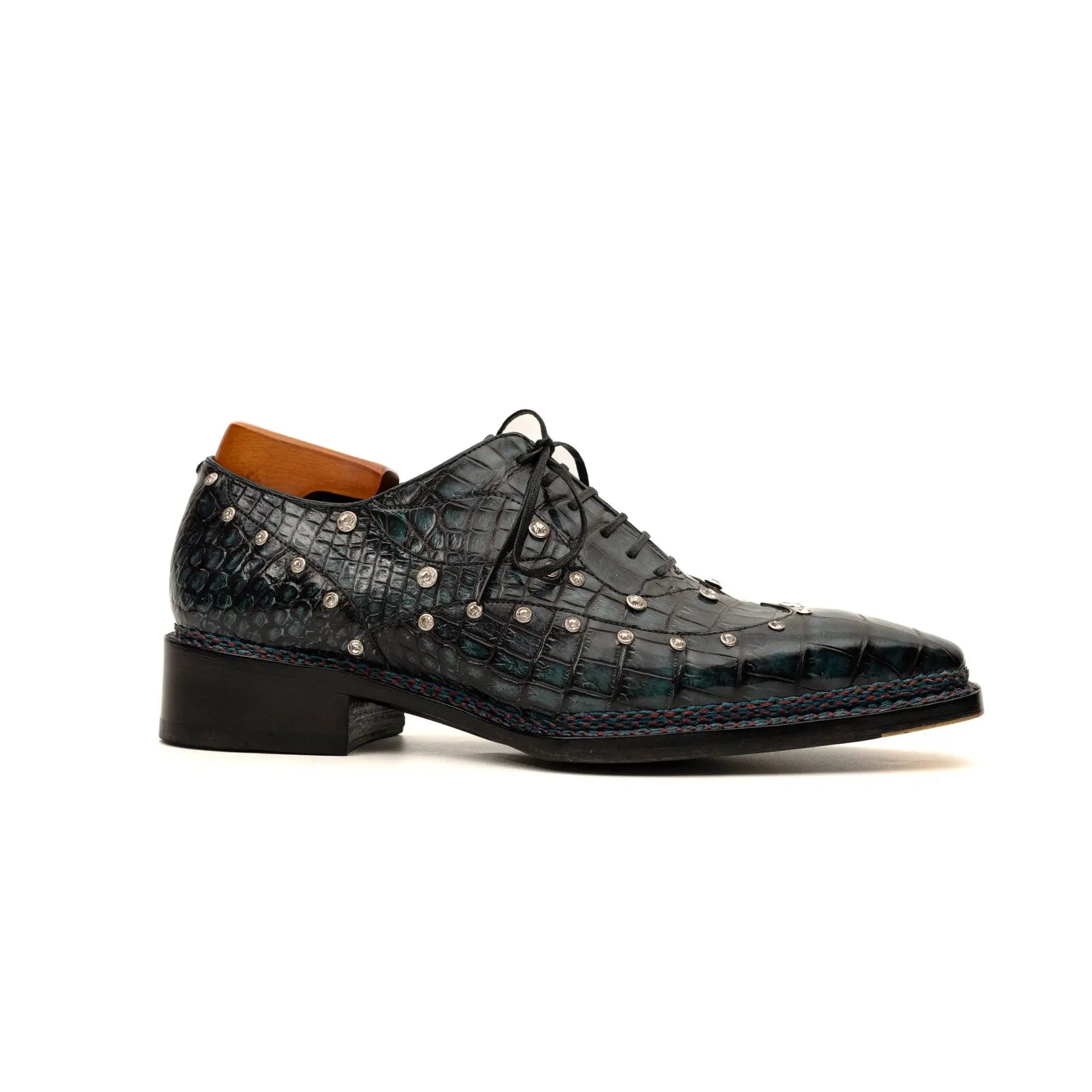 Black Crocodile Norwegian Oxford Shoes DIVINCH