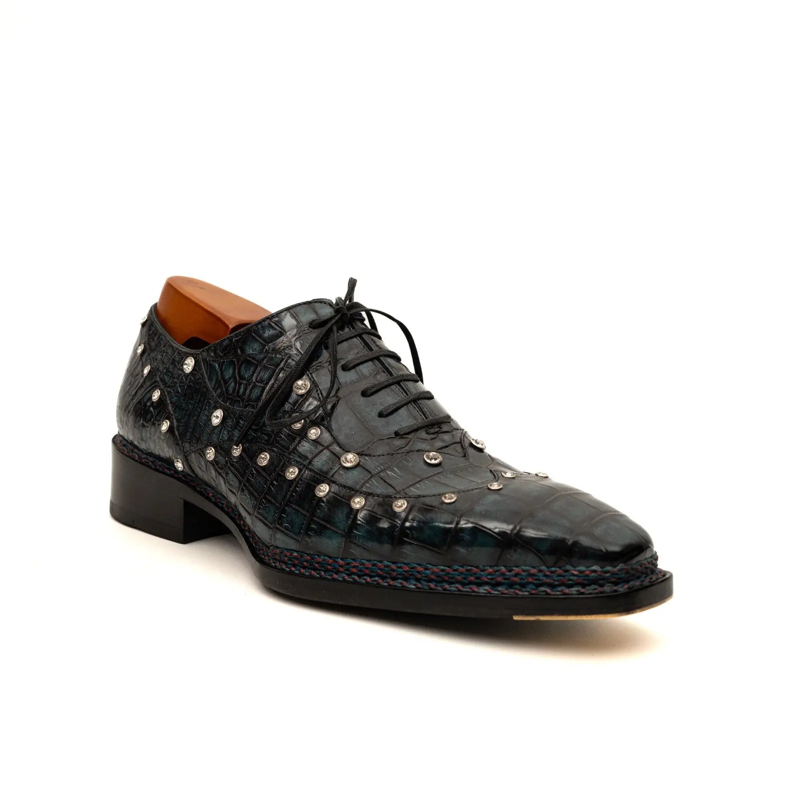 Black Crocodile Norwegian Oxford Shoes DIVINCH