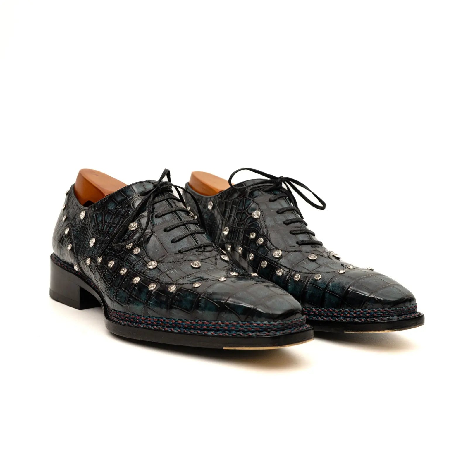 Black Crocodile Norwegian Oxford Shoes DIVINCH