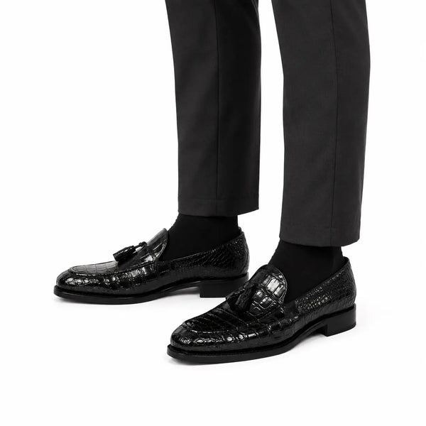 Schwarzer Crocodile-Tassel-Loafer