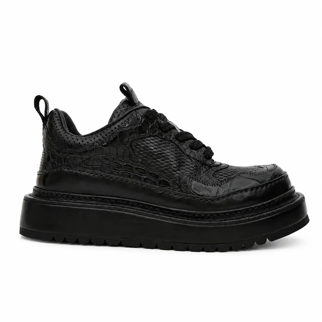 Sneaker con plateau nero effetto coccodrillo