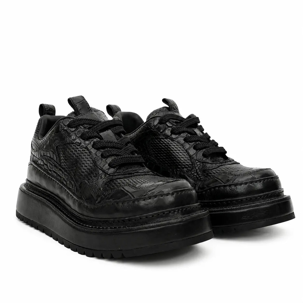 Black Crocodile-Textured Platform Sneaker DIVINCH