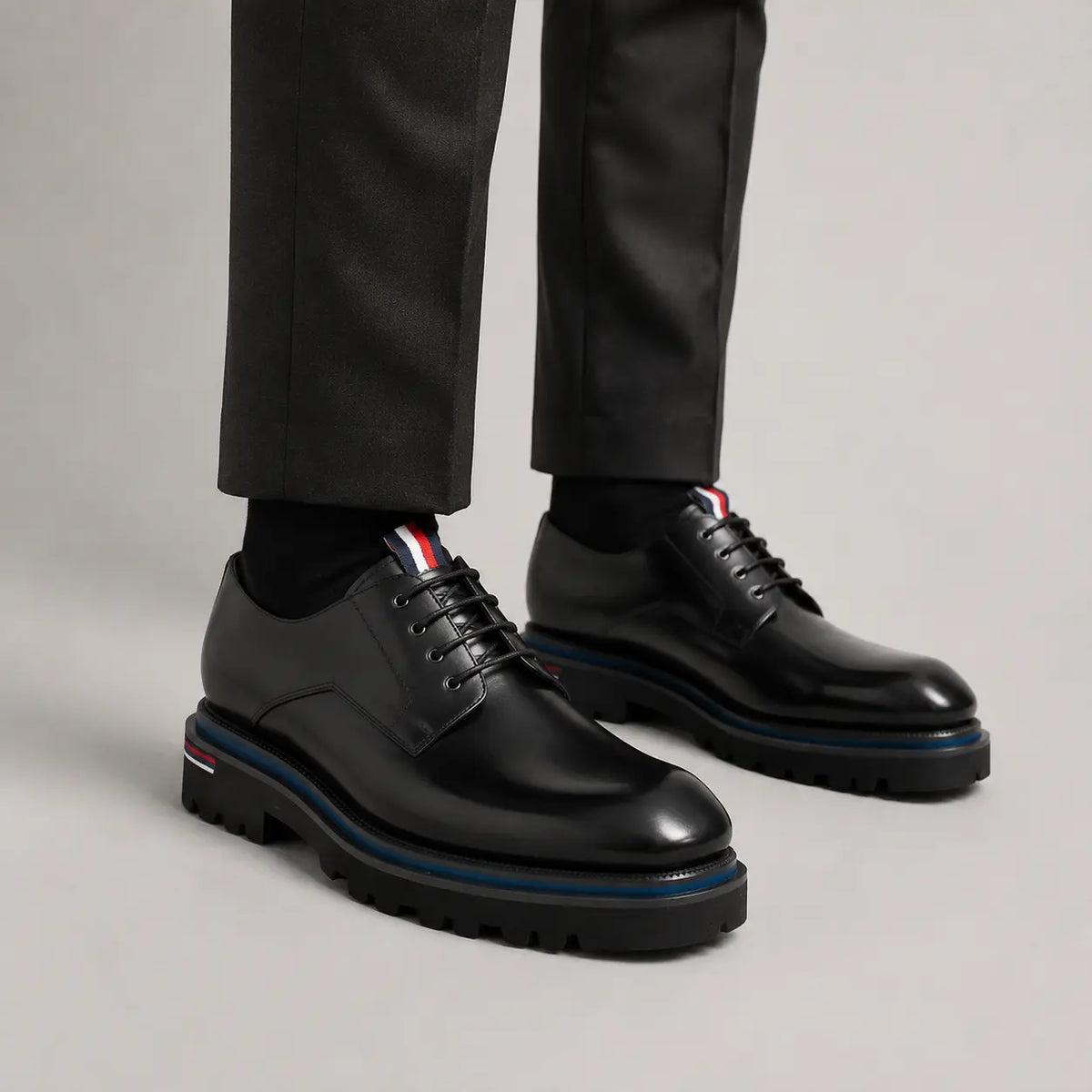 Black Derby with Tricolor Accent on-foot product photo