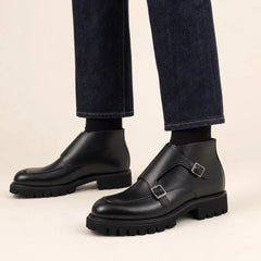 DIVINCH black double monk lug boot on foot