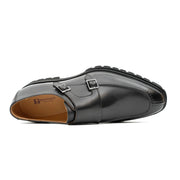 Black Double Monk Strap Leather Shoes DIVINCH