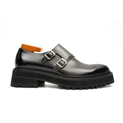 Black Dual-Buckle Chunky Sole Brogues Divinch