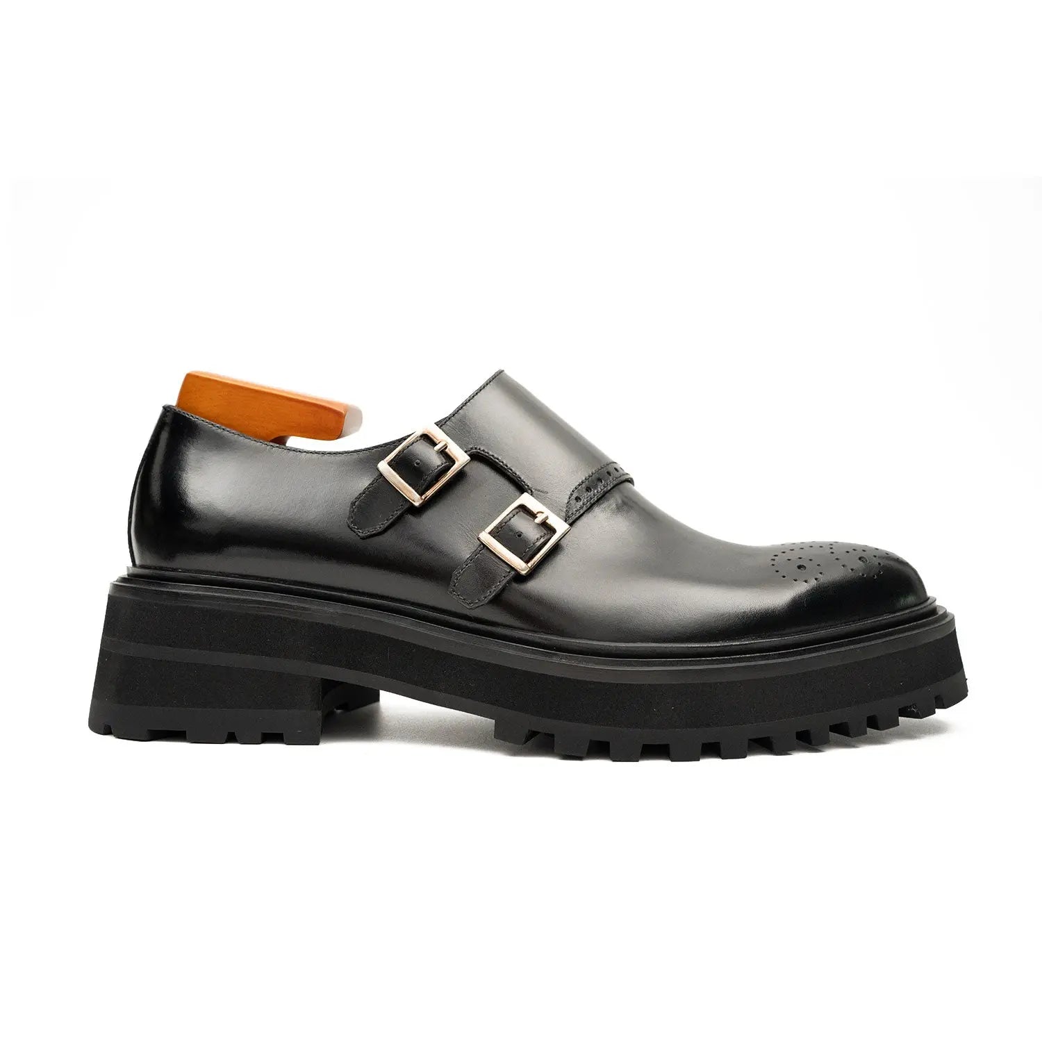 Black Dual-Buckle Chunky Sole Brogues Divinch