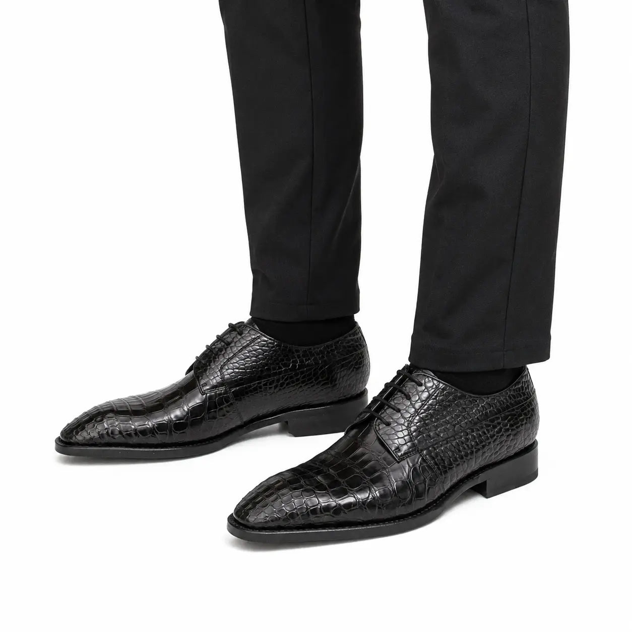 Erkekler İçin Siyah Timsah Derisi Brogues Ayakkabılar