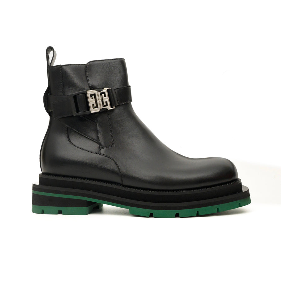 Black Glossy Platform Plain-Toe Buckle Ankle Boot DIVINCH