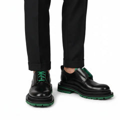 Black Green Lug Sole Derby Shoes DIVINCH