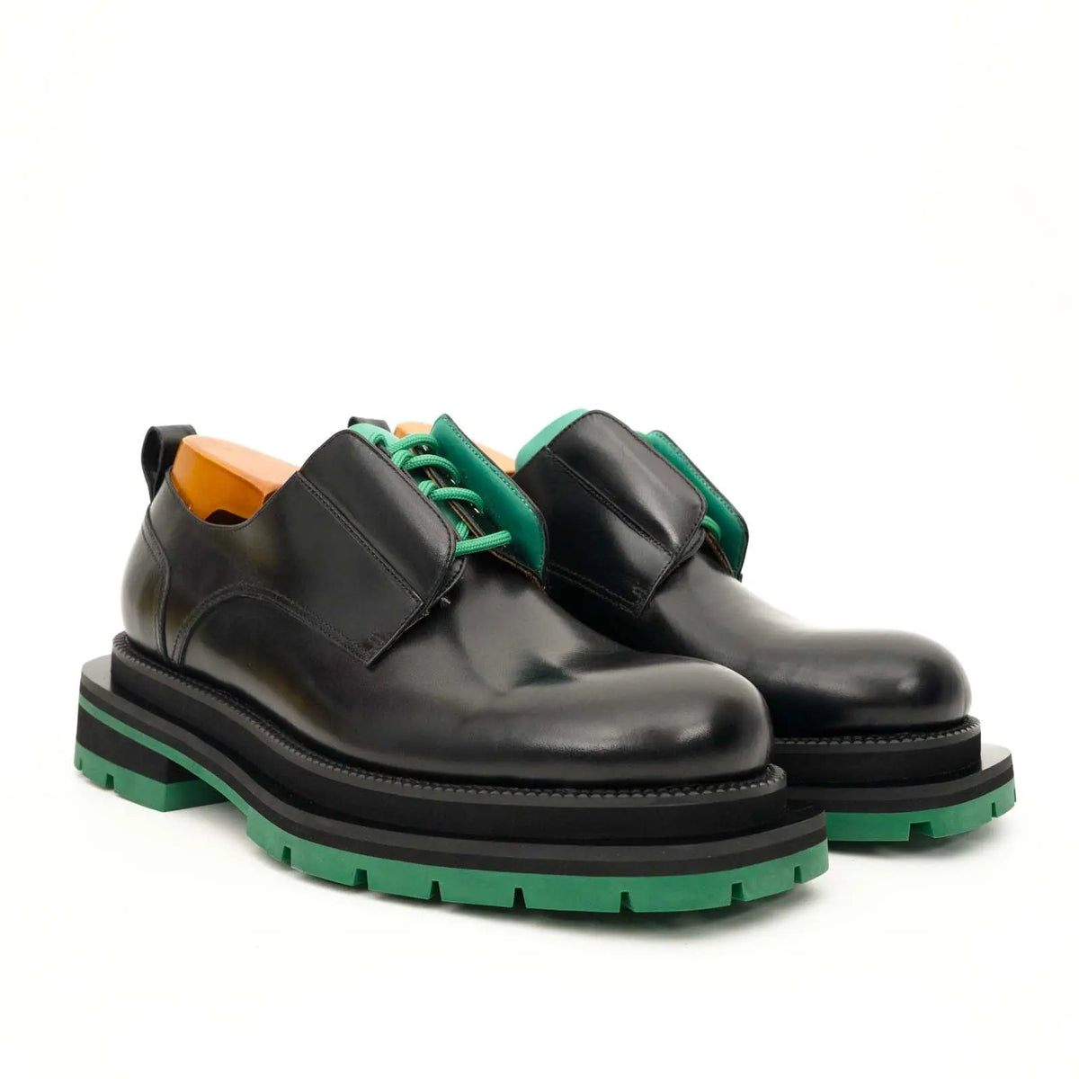 Black Green Lug Sole Derby Shoes DIVINCH