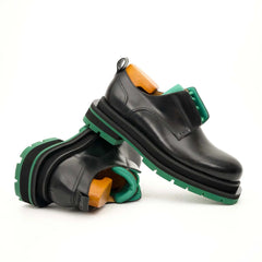 Black Green Lug Sole Derby Shoes DIVINCH