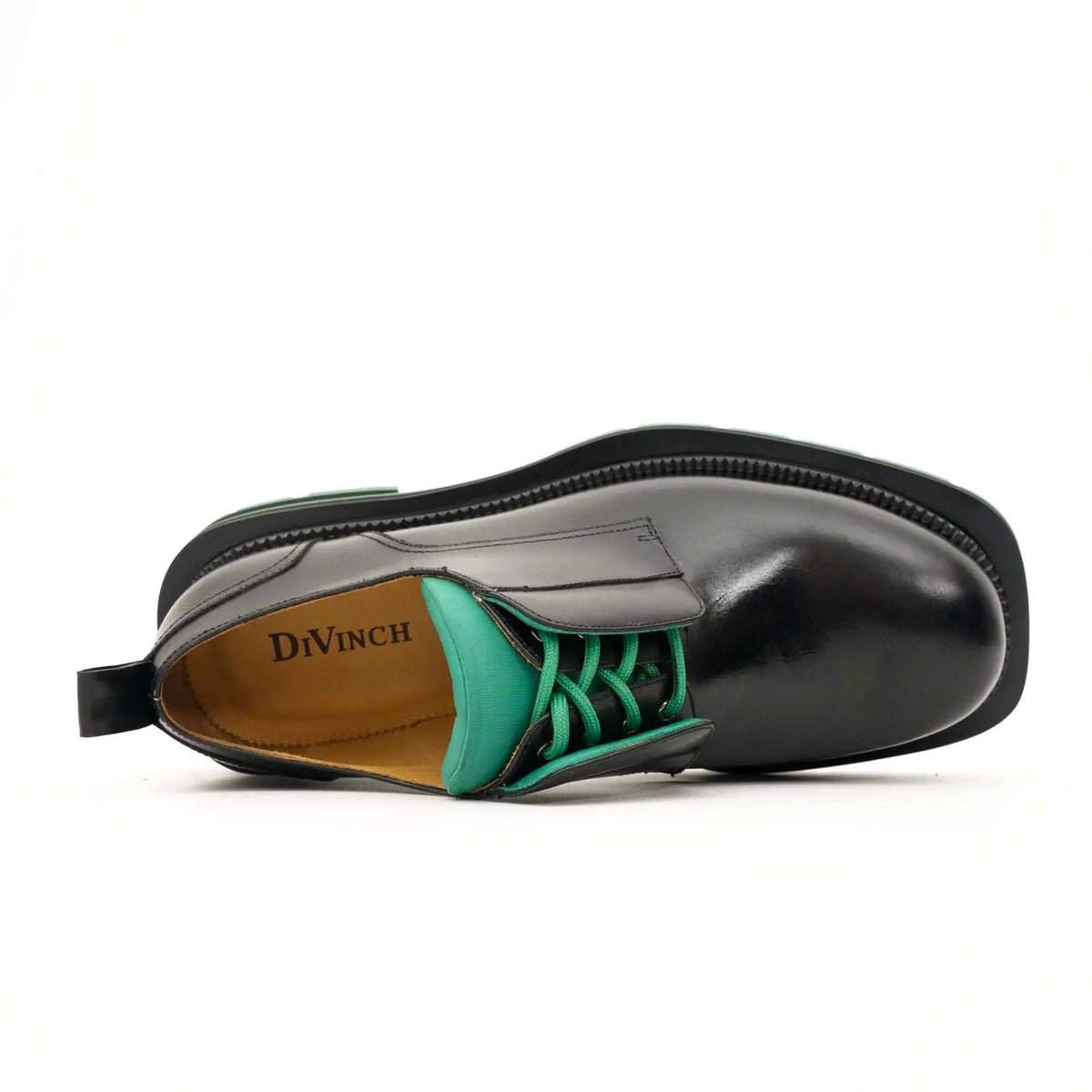 Black Green Lug Sole Derby Shoes DIVINCH