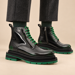 DIVINCH 8229KD-L black and green platform plain-toe ankle boot on foot