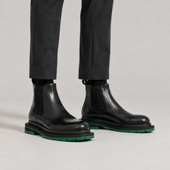 Black Green-Sole Chelsea Boots on-foot product photo