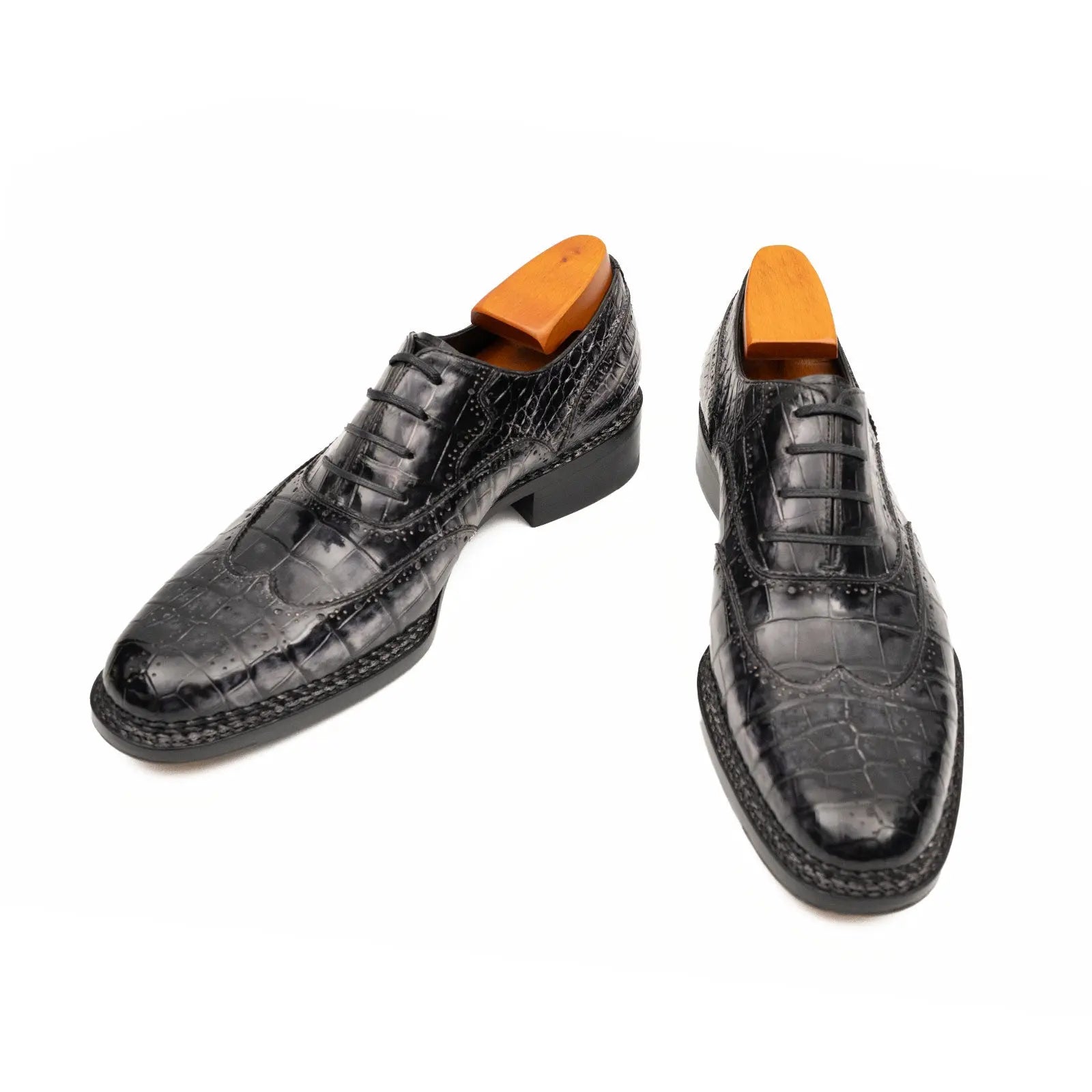 Black Grey Crocodile Oxford Shoes Goodyear Norwegian 8017 DIVINCH