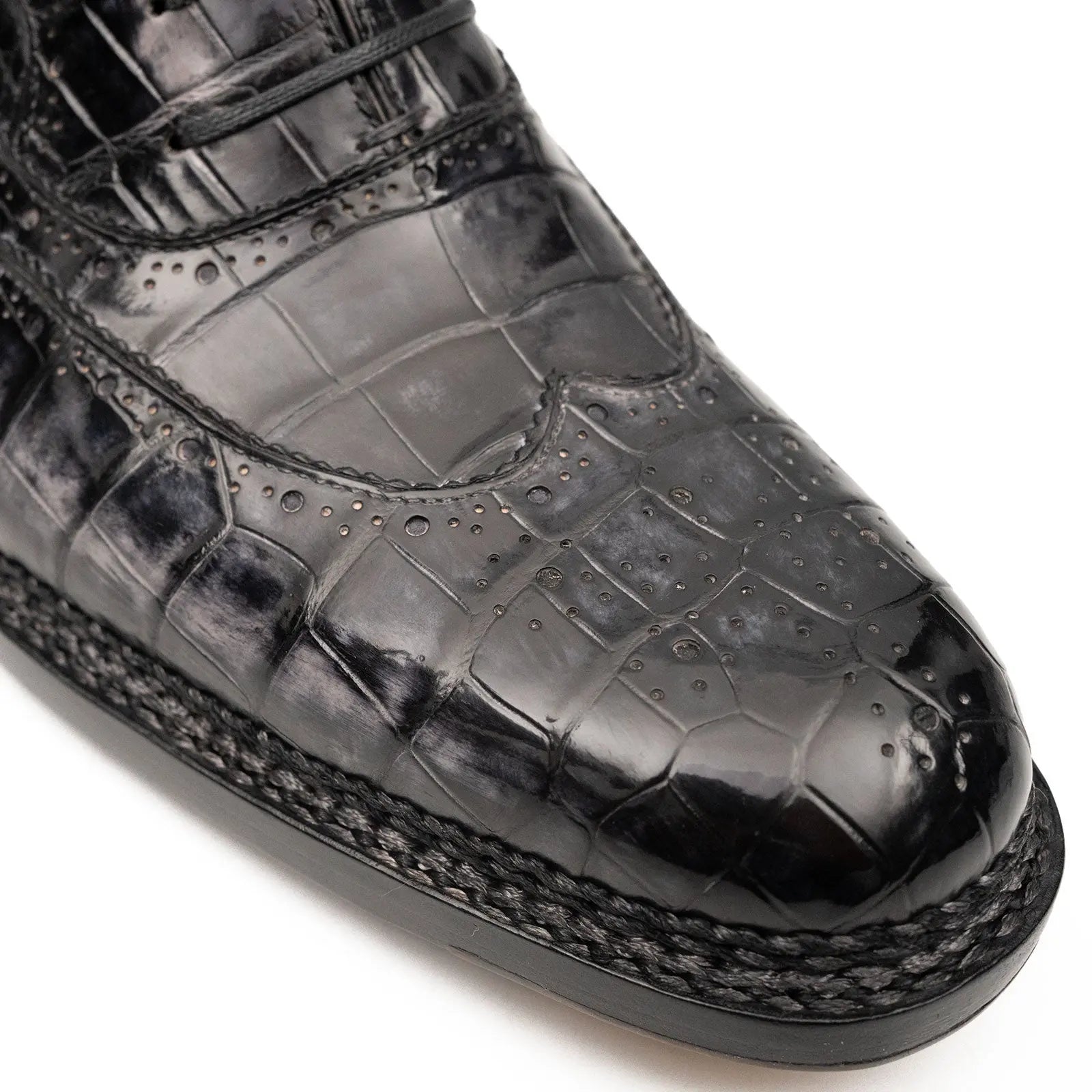 Black Grey Crocodile Oxford Shoes Goodyear Norwegian 8017 DIVINCH