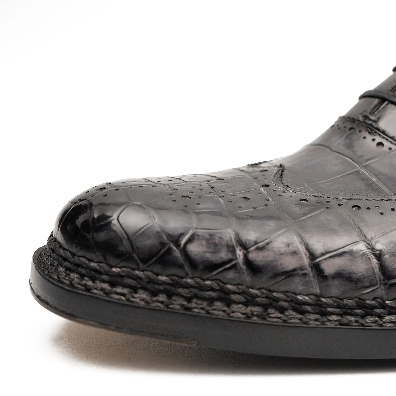Black Grey Crocodile Oxford Shoes Goodyear Norwegian 8017 DIVINCH