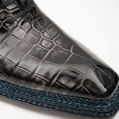 Black Grey Crocodile Oxford Shoes Goodyear Norwegian 8018 DIVINCH