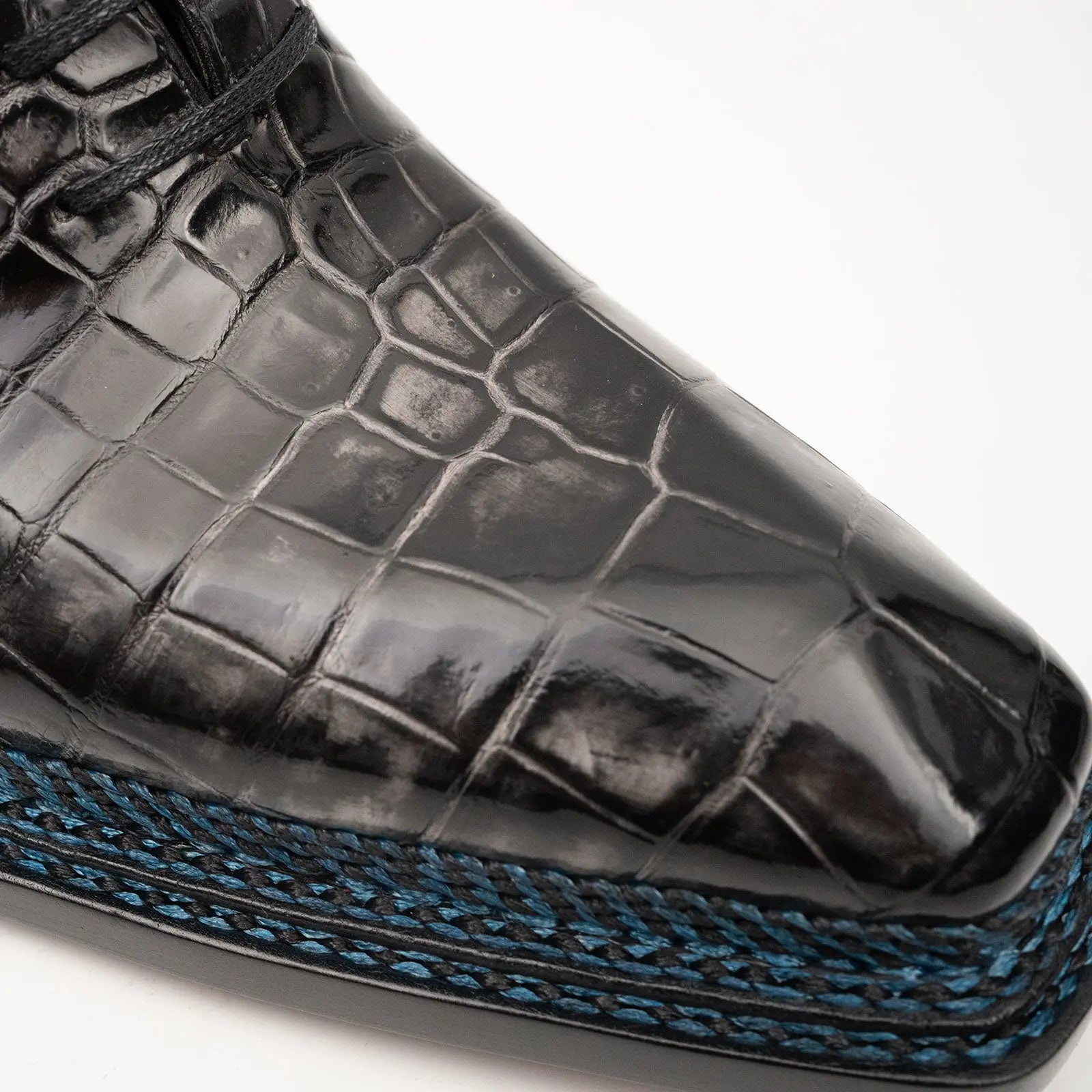 Black Grey Crocodile Oxford Shoes Goodyear Norwegian 8018 DIVINCH
