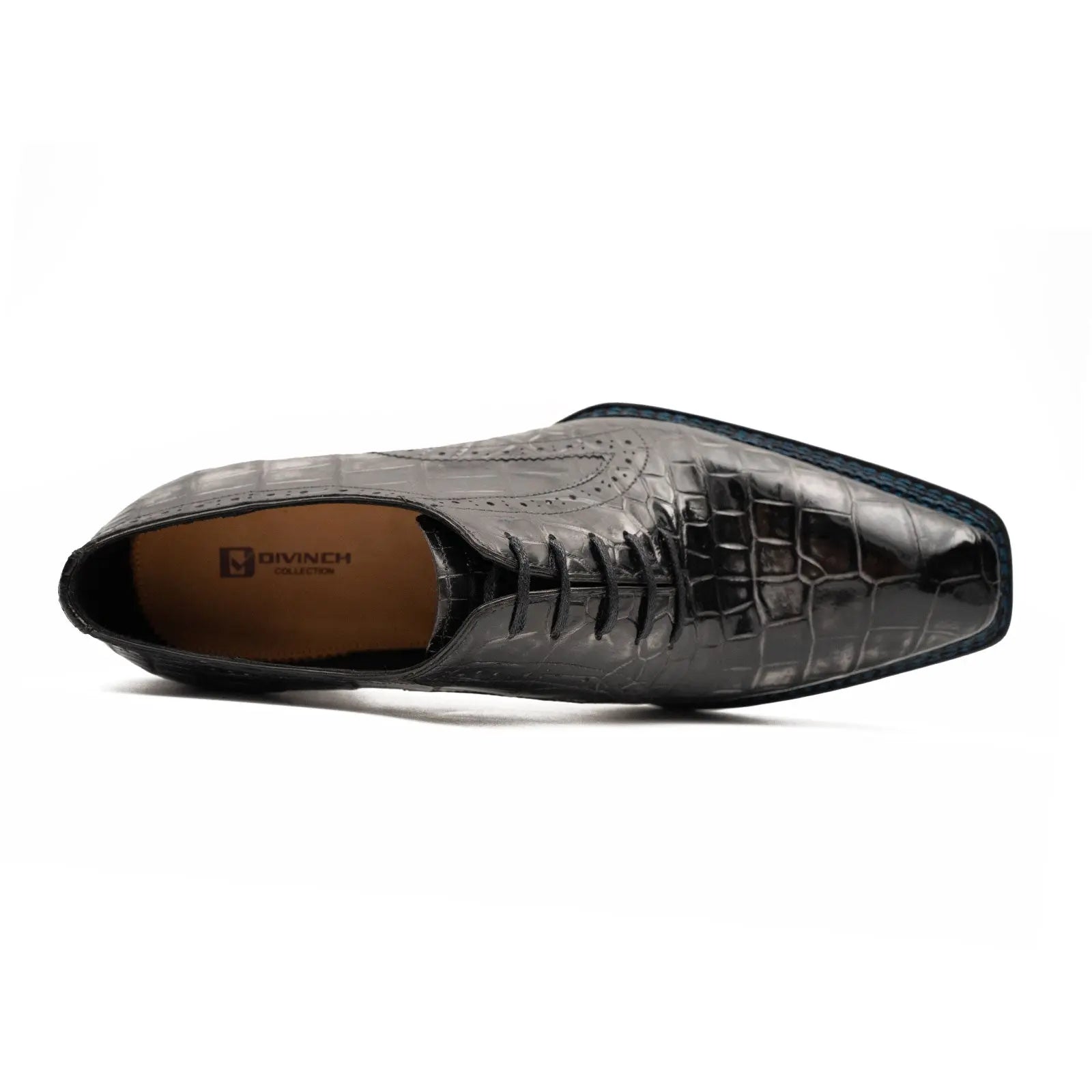Black Grey Crocodile Oxford Shoes Goodyear Norwegian 8018 DIVINCH