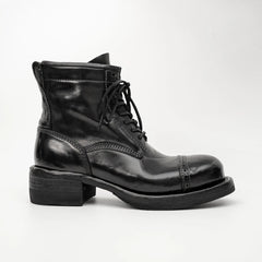 Black Horsehide Cap-Toe Combat Boots DIVINCH
