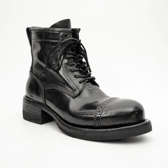 Black Horsehide Cap-Toe Combat Boots