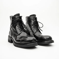 Black Horsehide Cap-Toe Combat Boots