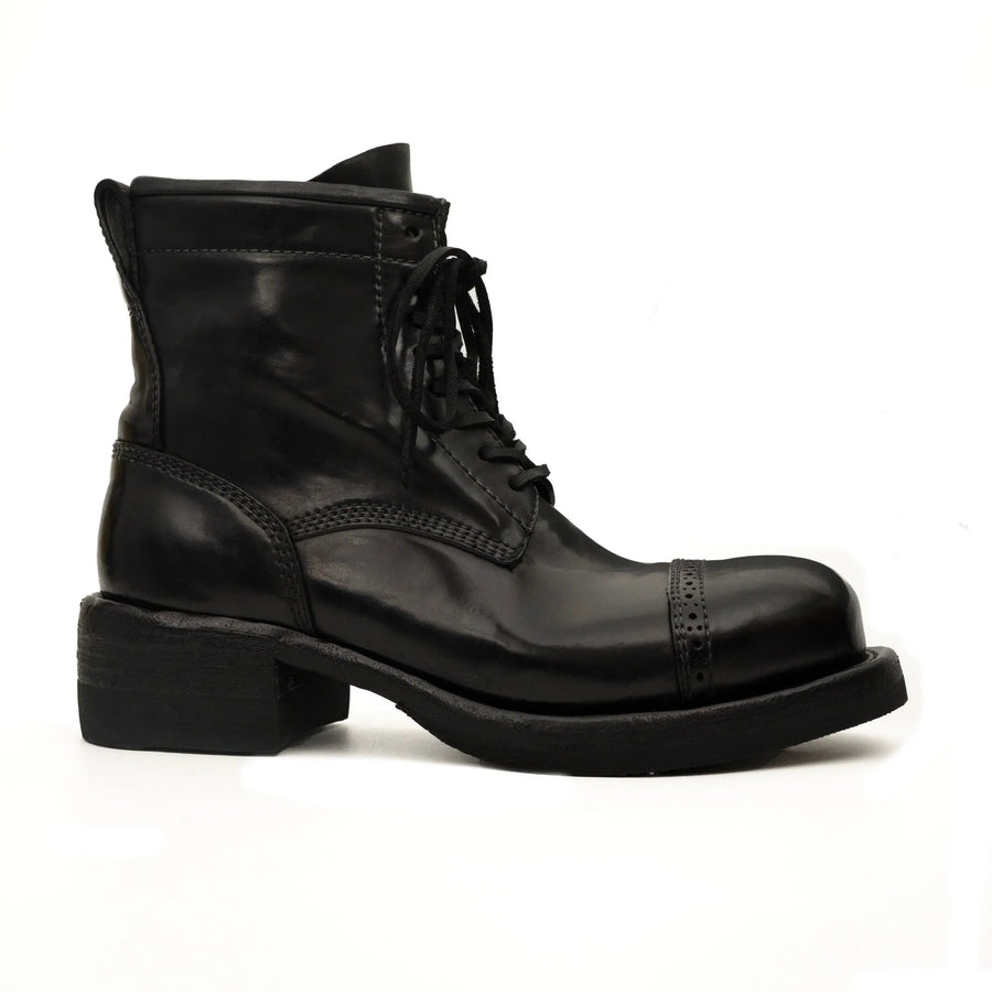 Bottes de combat à bout rapporté en cuir de cheval noir