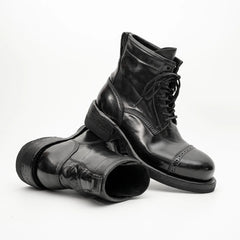 Black Horsehide Cap-Toe Combat Boots