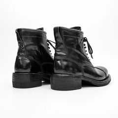 Black Horsehide Cap-Toe Combat Boots