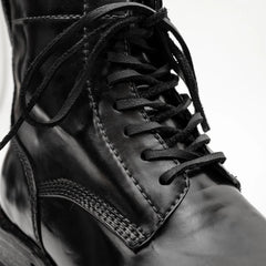 Black Horsehide Cap-Toe Combat Boots