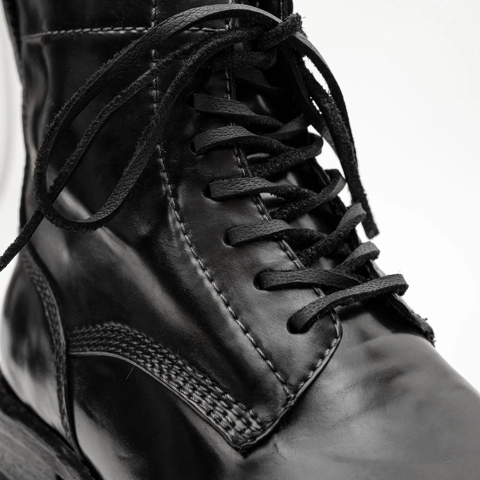 Black Horsehide Cap-Toe Combat Boots