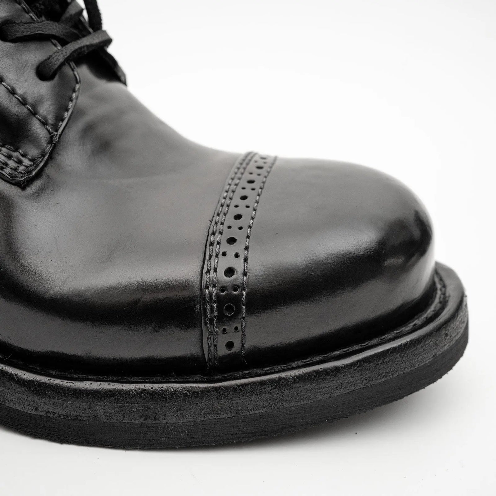 Black Horsehide Cap-Toe Combat Boots