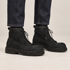 DIVINCH 5105B black-grey textured suede eight-eyelet lug-sole ankle boots on foot