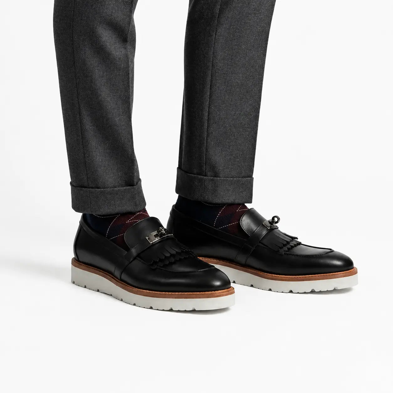 Black Kiltie Buckle XL Sole Loafers
