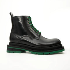 Black Lace-Up Boots with Green Sole DIVINCH