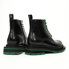 Black Lace-Up Boots with Green Sole DIVINCH