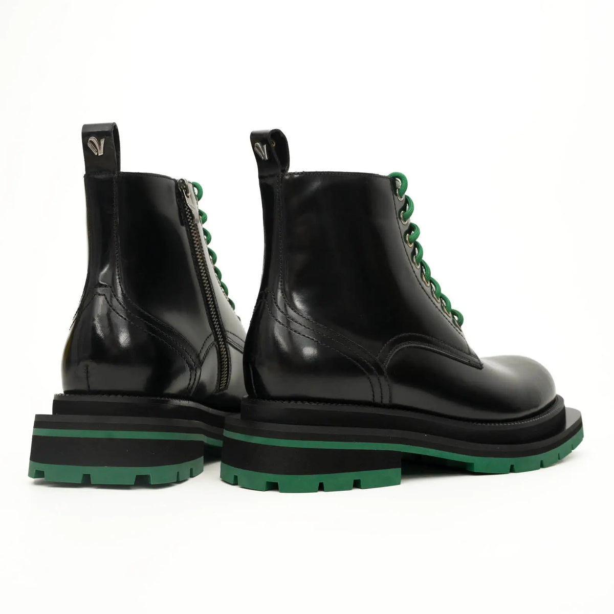 Black Lace-Up Boots with Green Sole DIVINCH