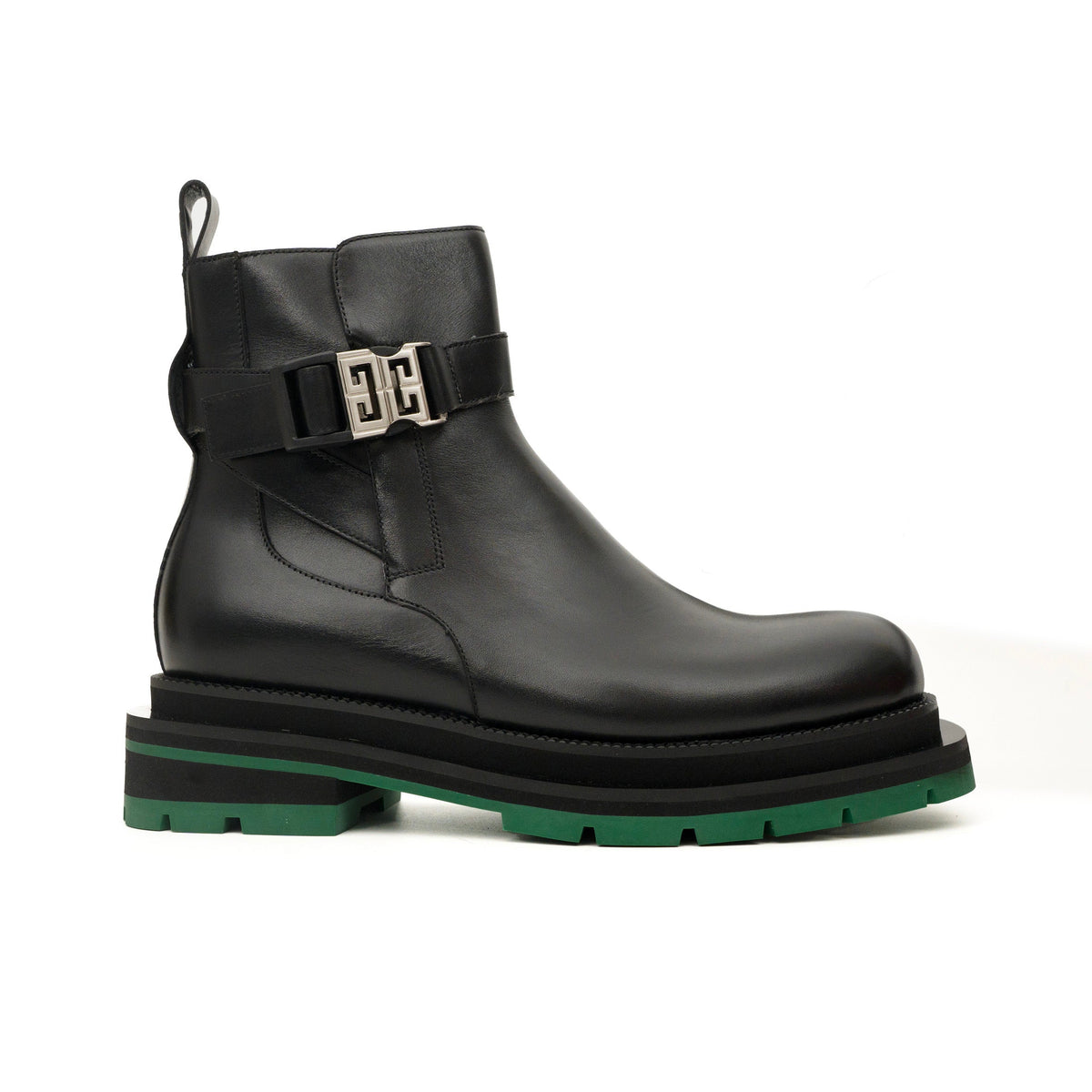 Black Glossy Platform Plain-Toe Buckle Ankle Boot DIVINCH