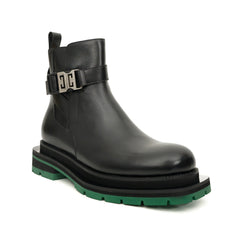 Black Glossy Platform Plain-Toe Buckle Ankle Boot DIVINCH