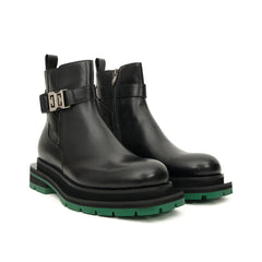 Black Glossy Platform Plain-Toe Buckle Ankle Boot DIVINCH