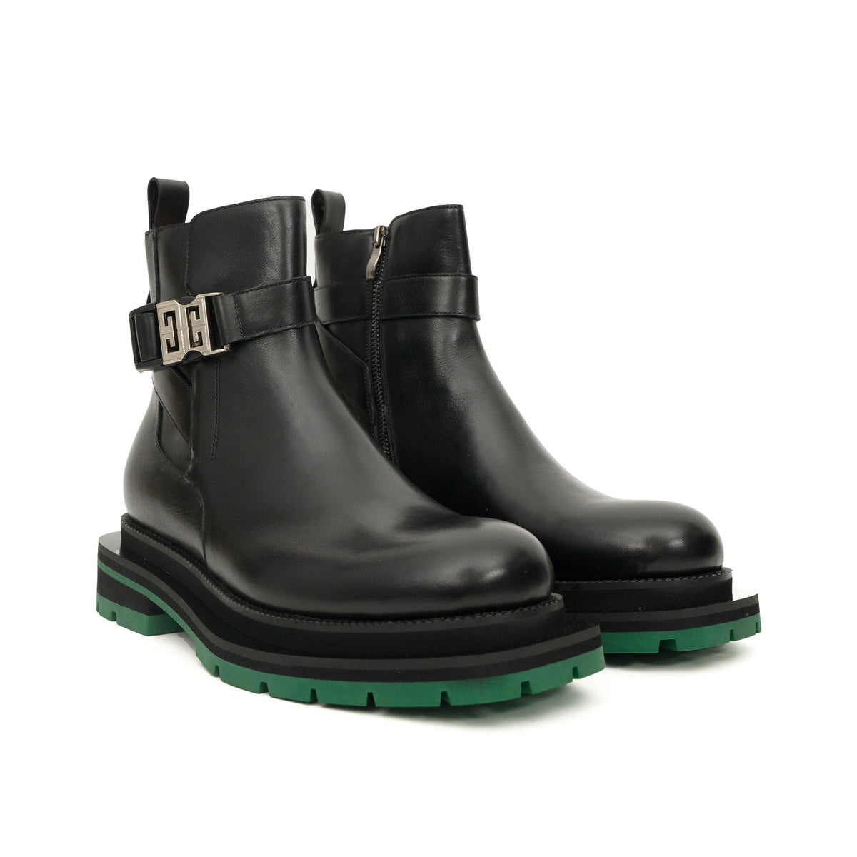 Black Glossy Platform Plain-Toe Buckle Ankle Boot DIVINCH