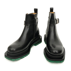 Black Glossy Platform Plain-Toe Buckle Ankle Boot DIVINCH