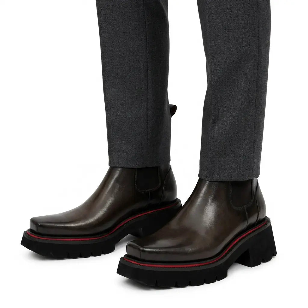 Black Leather Chelsea Lug Sole Boots DIVINCH