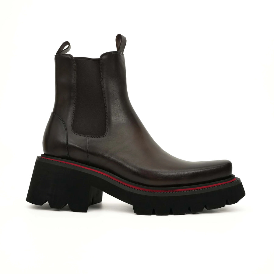 Black Leather Chelsea Lug Sole Boots