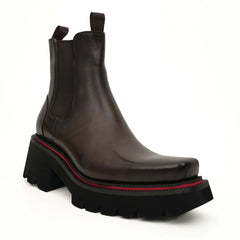 Black Leather Chelsea Lug Sole Boots DIVINCH