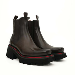 Black Leather Chelsea Lug Sole Boots DIVINCH