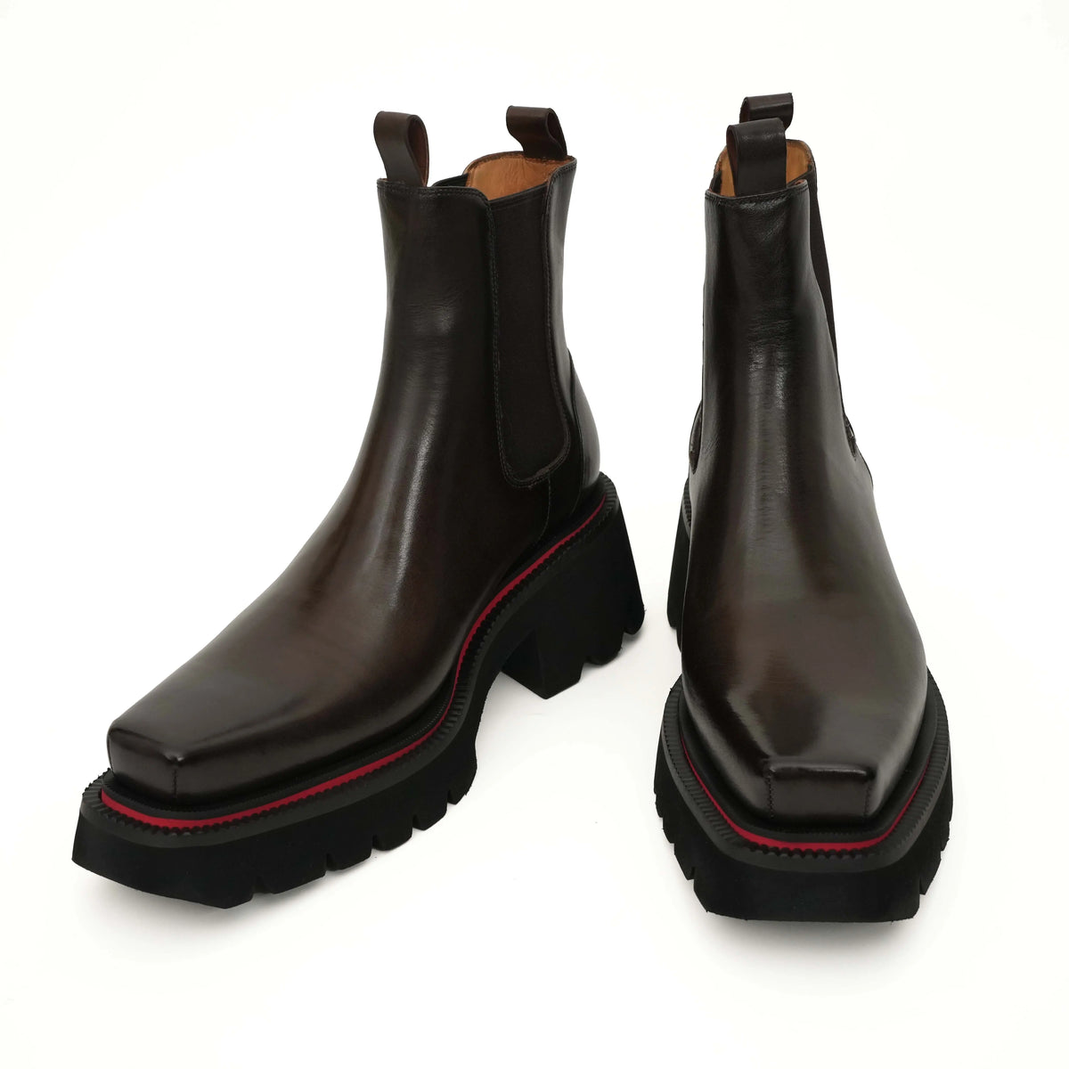 Black Leather Chelsea Lug Sole Boots DIVINCH